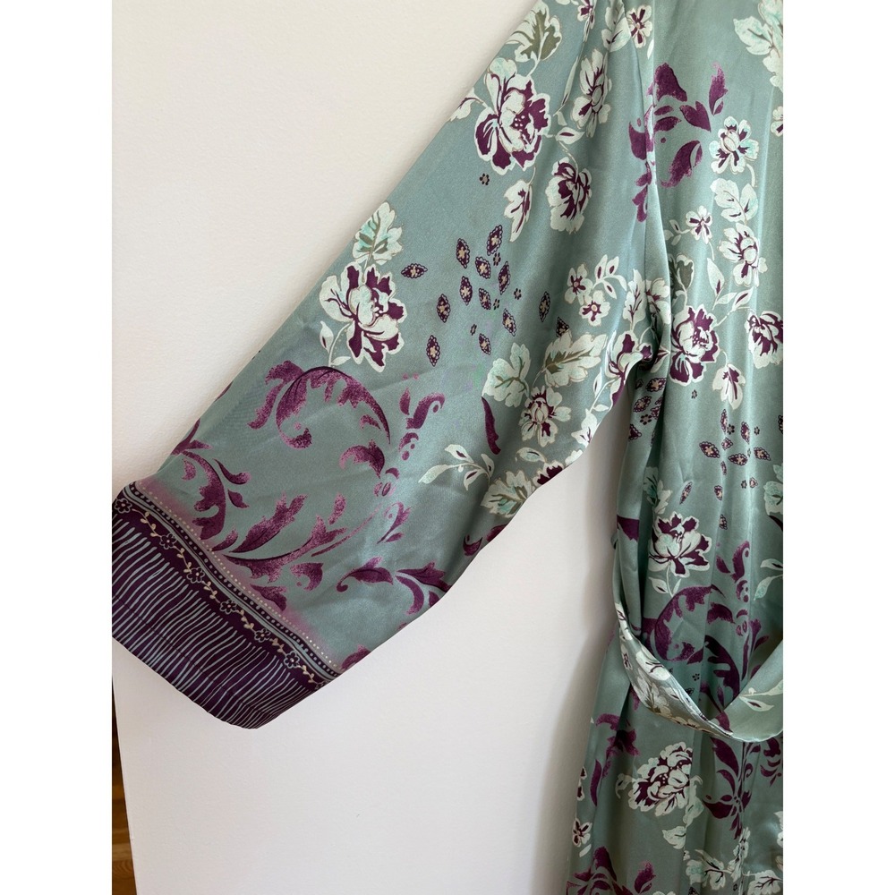 Halston Satin Long Robe Floral Wrap Kimono Loungewear Regencycore Boho L/XL - Picture 2 of 11